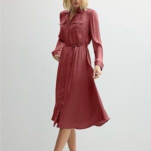 NWT Nine West Long Sleeve Button-Front Midi Shirt Dress in Mauve - Size S